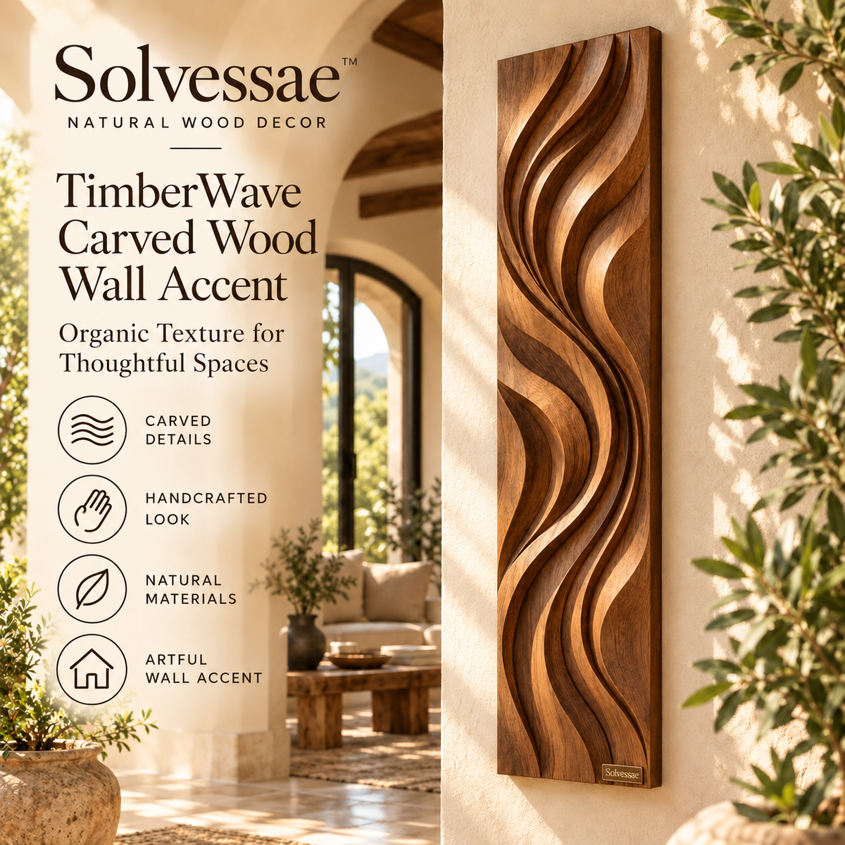 SOLVESSAE™ TimberWave Carved Wood Wall Accent