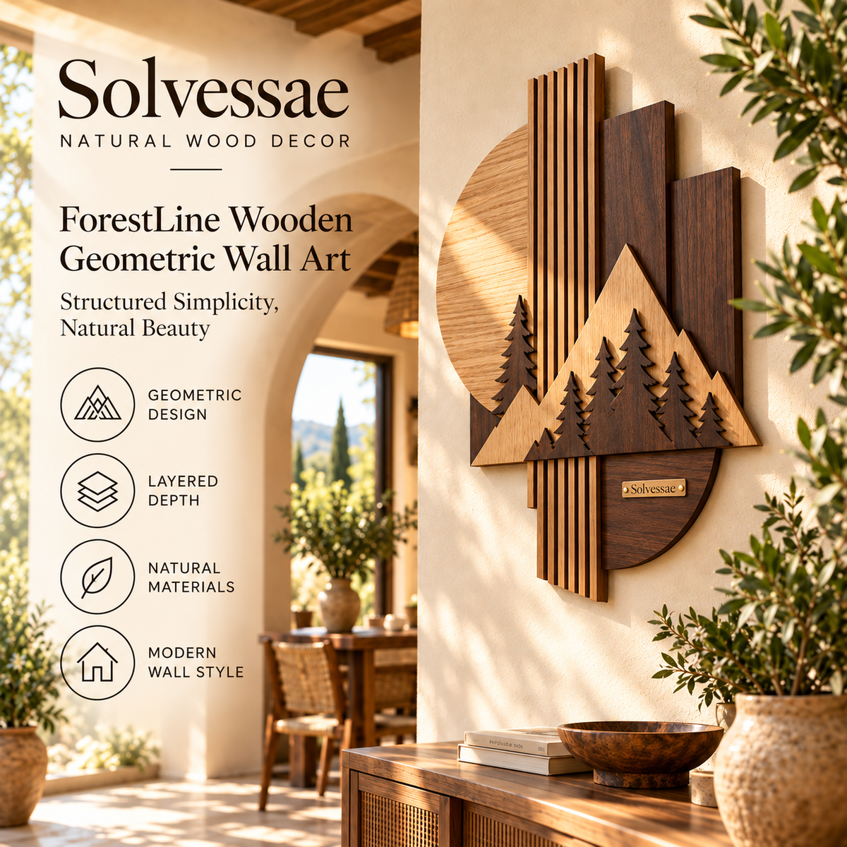 SOLVESSAE™ ForestLine Wooden Geometric Wall Art