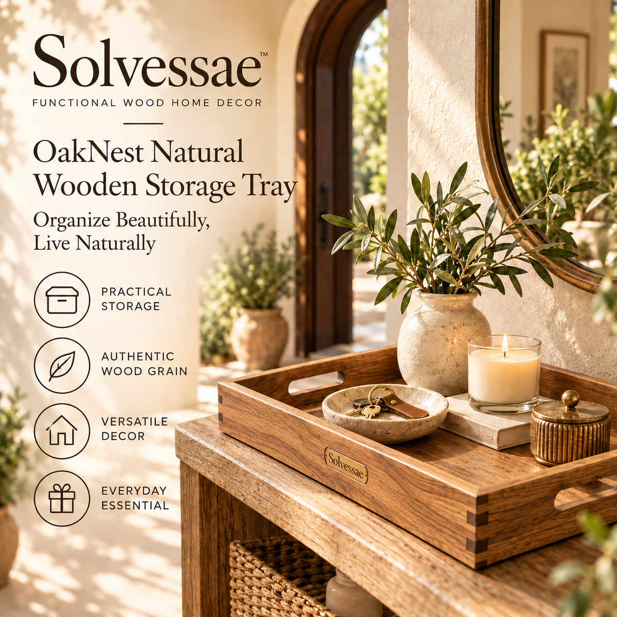 SOLVESSAE™ OakNest Natural Wooden Storage Tray