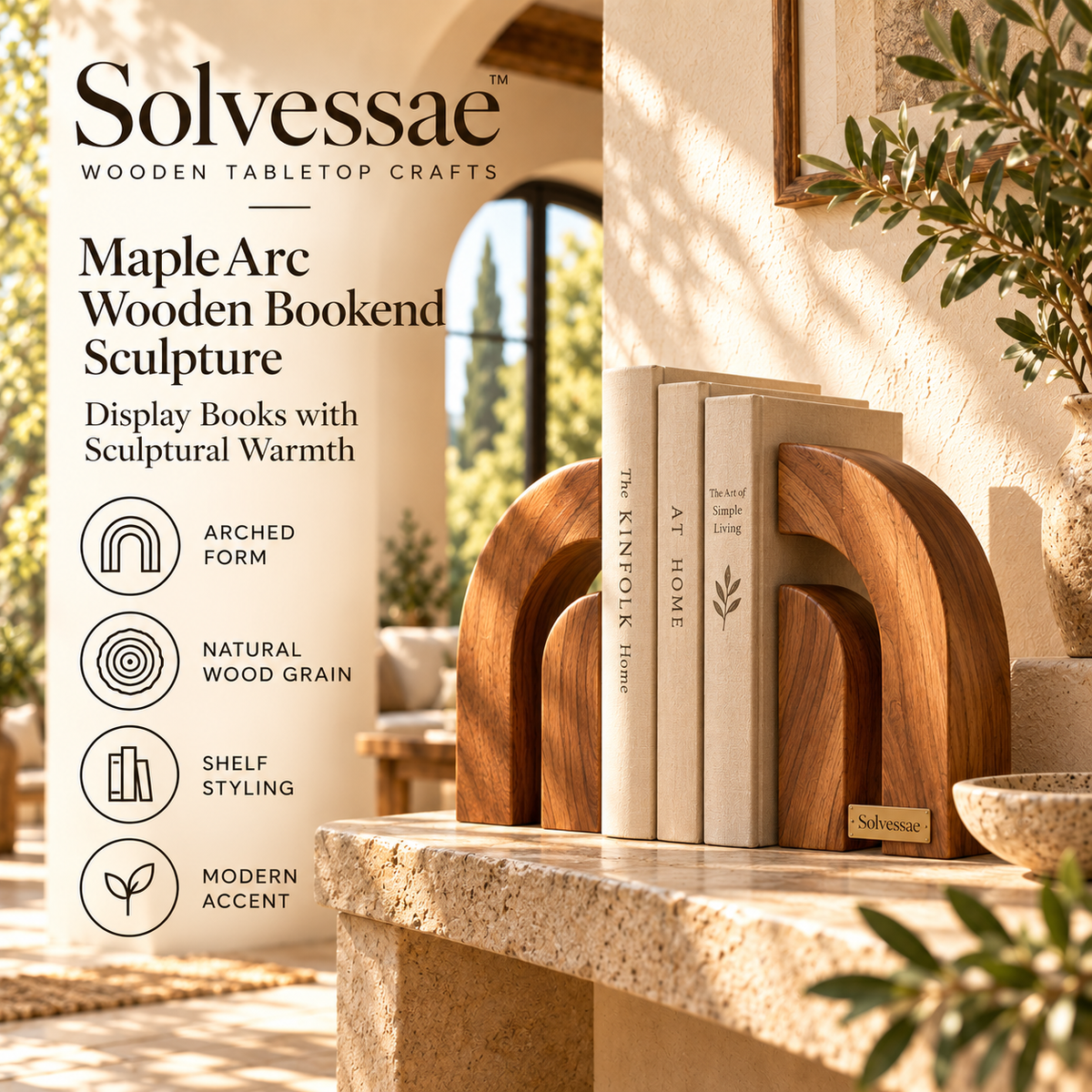 SOLVESSAE™ TimberEdge Wooden Book Display Stand