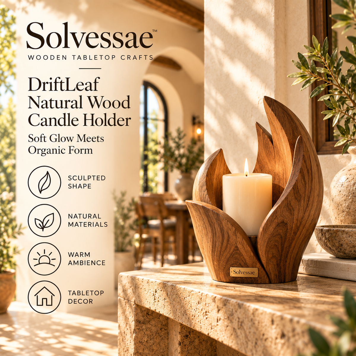 SOLVESSAE™ NatureArc Wooden Decorative Candle Base
