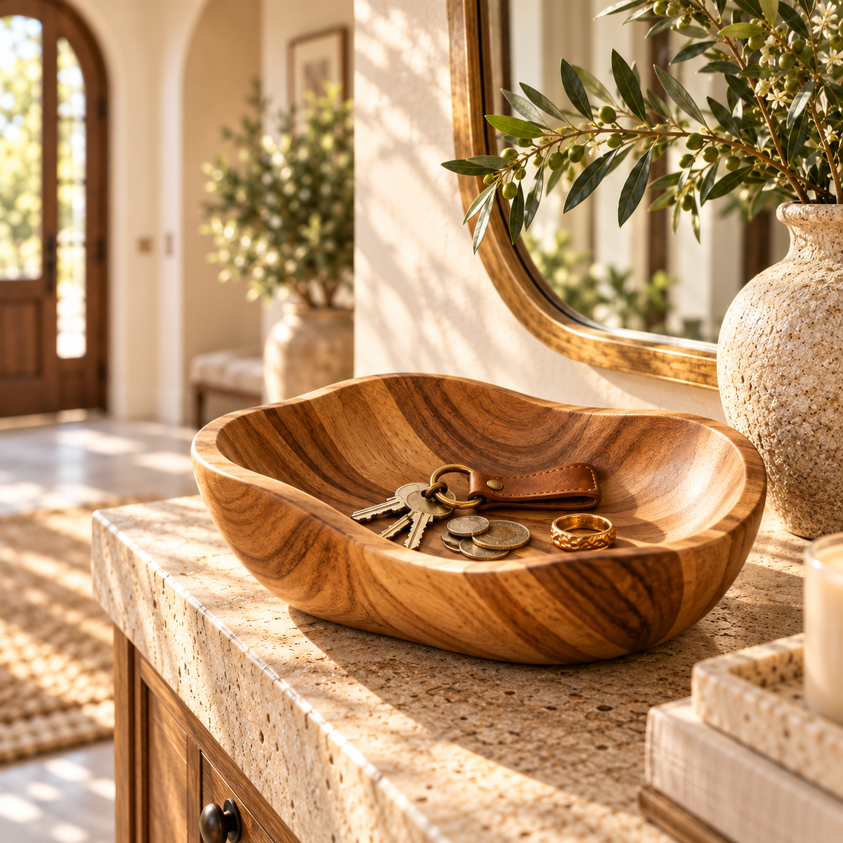 SOLVESSAE™ GrainFlow Natural Wooden Catchall Bowl