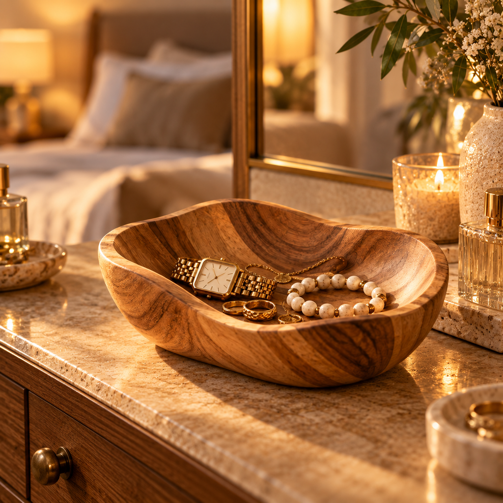 SOLVESSAE™ GrainFlow Natural Wooden Catchall Bowl