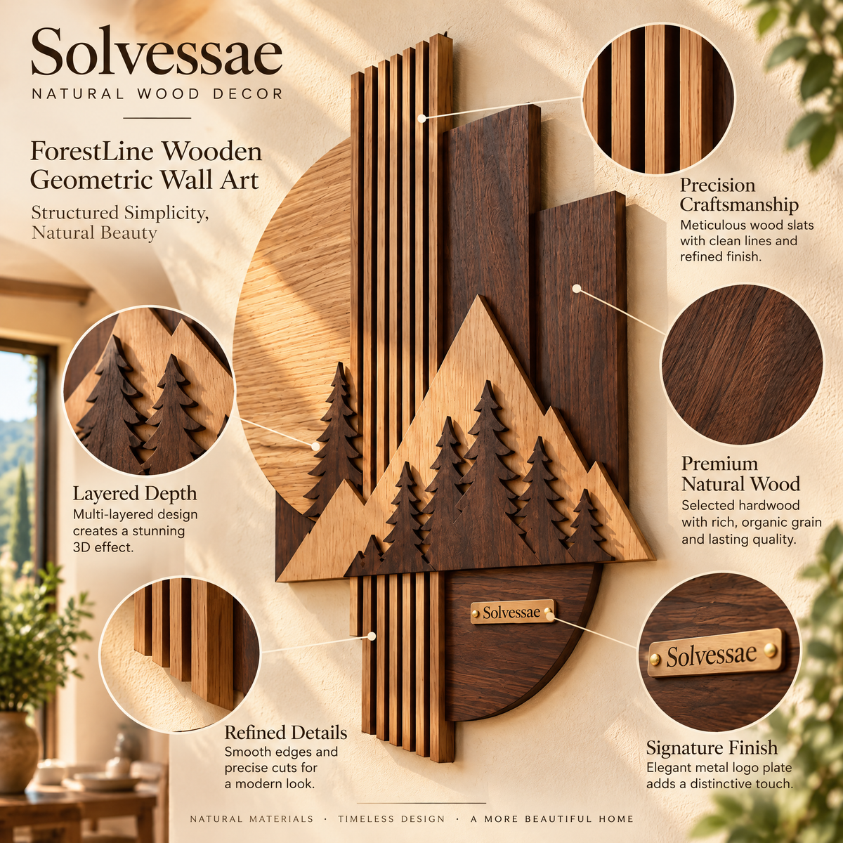 SOLVESSAE™ ForestLine Wooden Geometric Wall Art