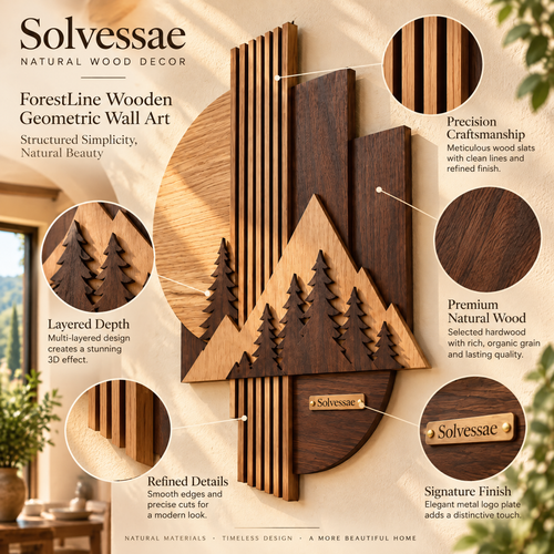 SOLVESSAE™ ForestLine Wooden Geometric Wall Art