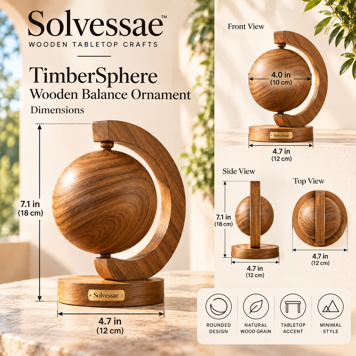 SOLVESSAE™ TimberSphere Wooden Balance Ornament