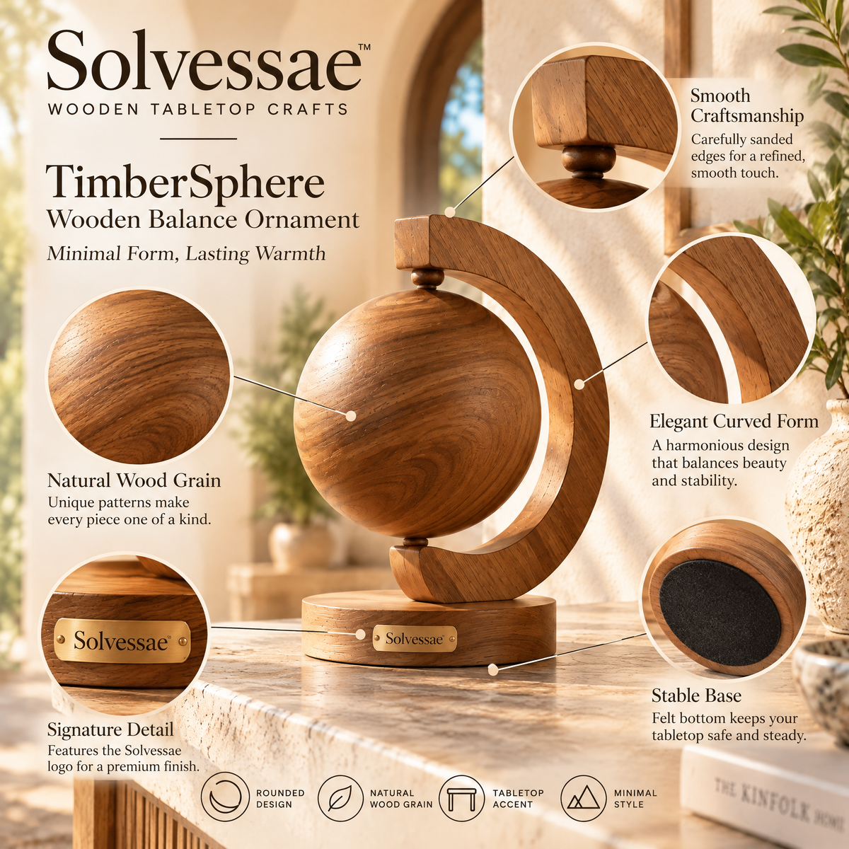 SOLVESSAE™ TimberSphere Wooden Balance Ornament