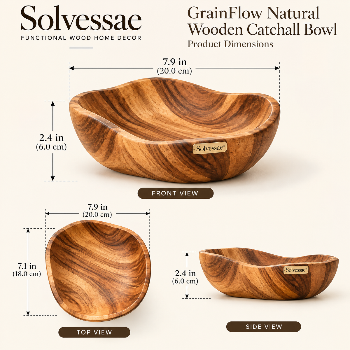 SOLVESSAE™ GrainFlow Natural Wooden Catchall Bowl