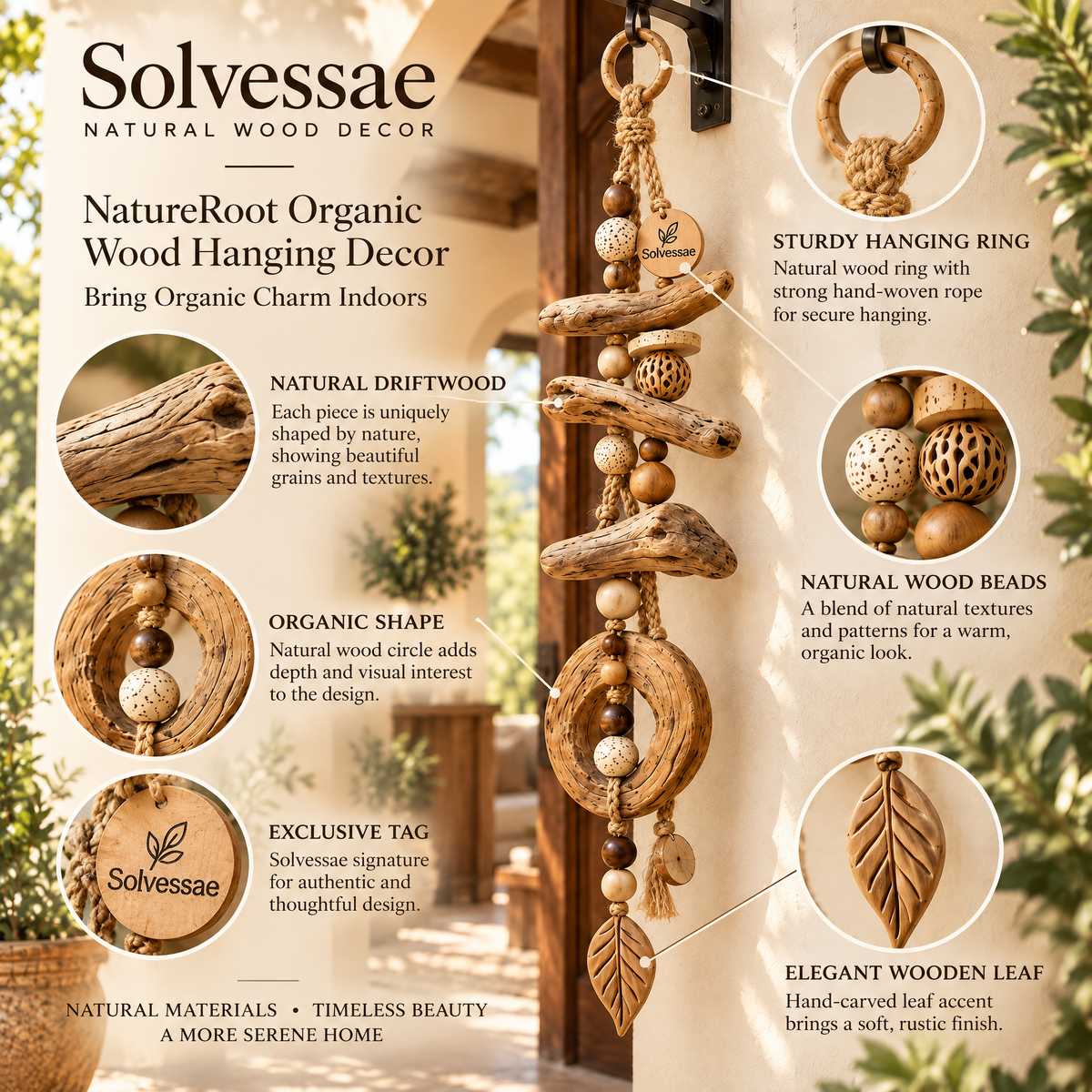 SOLVESSAE™ NatureRoot Organic Wood Hanging Decor