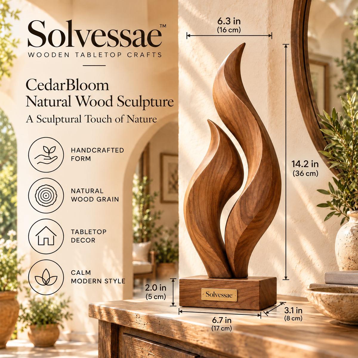 SOLVESSAE™ CedarBloom Natural Wood Sculpture