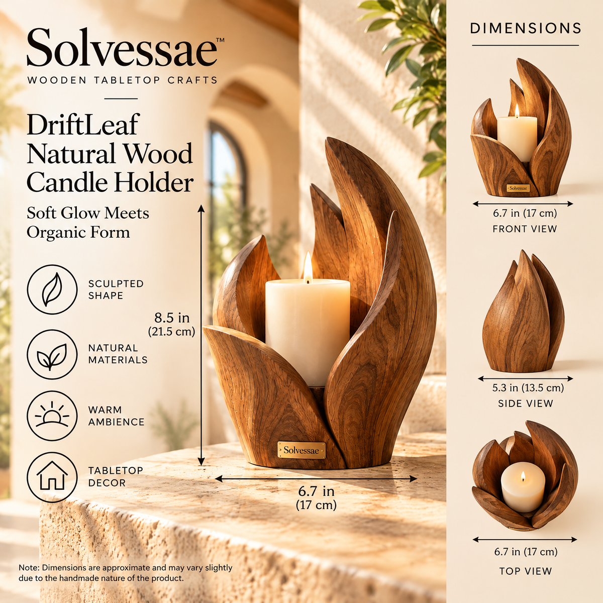SOLVESSAE™ NatureArc Wooden Decorative Candle Base